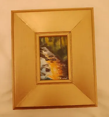 Framed Aceo Forest Stream Sunlight Signed Original Oil Painting On Board • £30