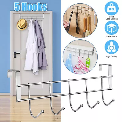 Over The Door 5 Hooks Rack Hanger Bathroom Metal Organizer For Clothes Hats Bags • $7.98