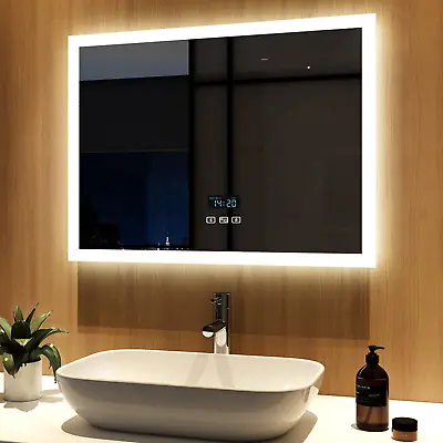 Meykoers Bathroom LED Mirror Lights With Bluetooth Shaver Socket Clock Demister • £132.99