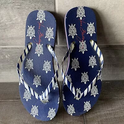 VERA BRADLEY Large (9/10) Blue Turtle Flip Flops Sandals Pool Beach • $17