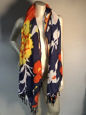 J Crew Colorful Floral Large Scarf Shawl Fringe Wool Viscose • $16.49