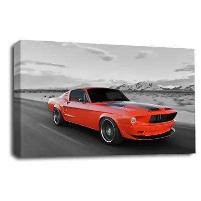 Mustang Wall Art Print Red Sports Car Ford Framed Canvas Picture Ready To Hang • £29.99
