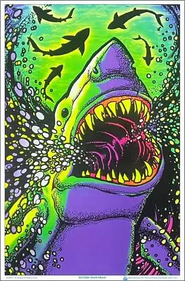 Shark Attack Flocked Blacklight Poster - 23  X 35  • $24.77