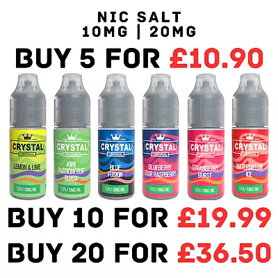 SKE CRYSTAL Vape E Liquid 10ml Nic Salt 10mg 20mg Juice Ecig 50/50 VG/PG BULK • £2.94