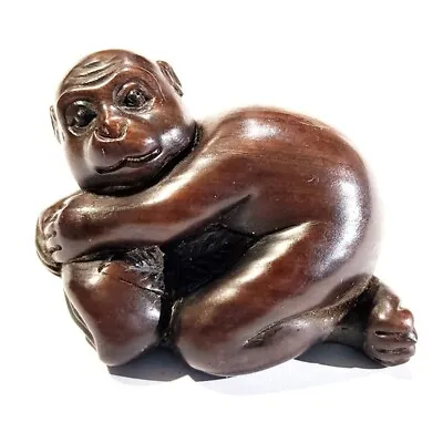 £47.99 • Buy F017- 30 Years Old 2  Hand Carved Ebony Ironwood Netsuke - Monkey