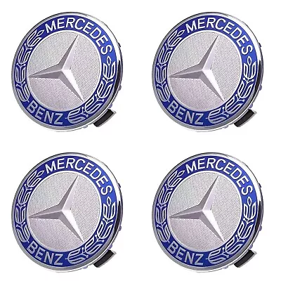 SET OF 4 Mercedes-Benz 75MM Classic Dark Blue Wheel Center Hub Caps AMG Wreath • $22.89