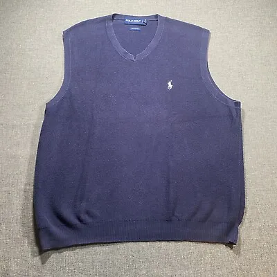 Polo Ralph Golf Sweater Vest Mens Size Large Blue V-Neck White Pony Italian Yarn • $16.99