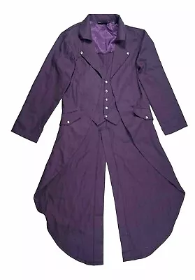DarcChic Mens XXL Gothic Tailcoat Victorian High Collar Jacket Purple M5 • $42.49