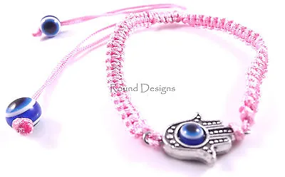 Hamsa Pink Silver Bracelet Evil Eye Charm Kabbalah Hand Fatima Judaica Chamsa • £3.95