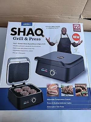 ☀️ SHAQ Smokeless Grill And PressShop HQ 3 In 1 Serves 4  New Distrssed Box • $75.99