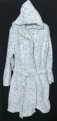 LA MARQUISE Ladies M/L Fleece CHEETAH HOODED DRESSING GOWN Bath Robe GREY/WHITE • £9.99