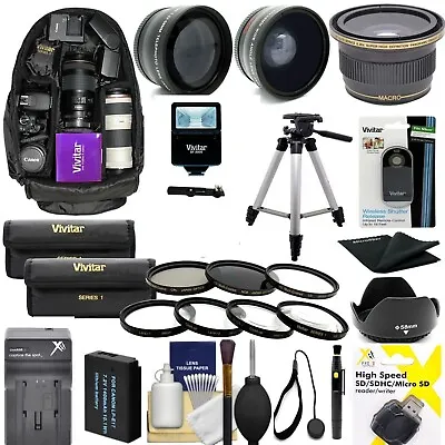 Canon Eos Rebel 2000d Full 58mm Hd Accessory Kit Lenses Flash 60  Tripod Backpac • $201.66