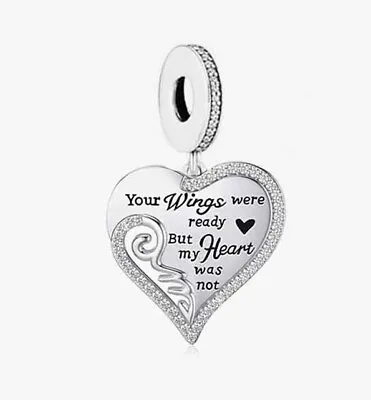 $29.99 • Buy S925 Silver Your Wings Were Ready Memorial Family Heart Charm -YOUnique Designs