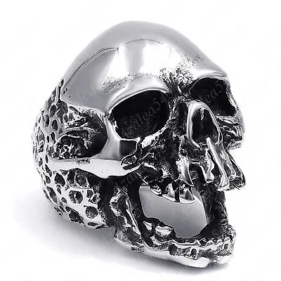 Men's Heavy Vintage Gothic Huge Skull Lord Silver Stainless Steel Biker Ring • $9.99