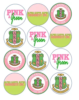 Set Of 12 AKA Sorority Edible Paper Cupcake Cookie Toppers PRE CUT Choose Size • $5