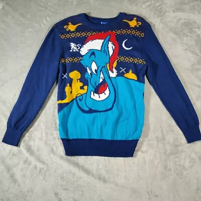 Disney Sweater Mens Large Aladdin Genie Navy Ugly Christmas Holiday Casual • £19.45