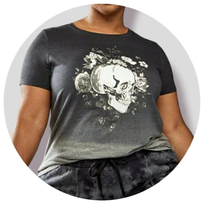$22.99 • Buy Torrid 3 3X 22/24 Triblend Jersey Ombre Dip Dye Floral Skull Tee Top Shirt