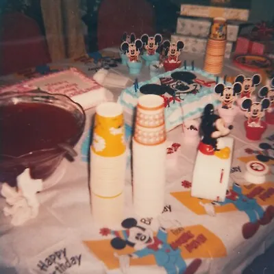 Vintage Polaroid Photo Mickey Mouse Birthday Cake Decorations Found Art Snapshot • $10.23