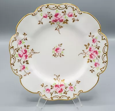 Antique Adderley Scalloped Luncheon Cabinet Plate Gold Swags Cabbage Rose 9 1/8  • £61.75