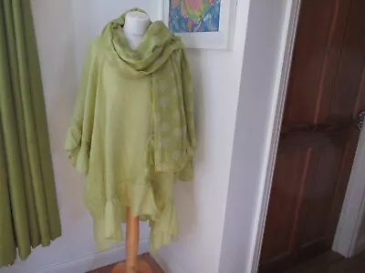 Made In Italy Lime Green Linen One Size Tunic With Scarf • £16.99