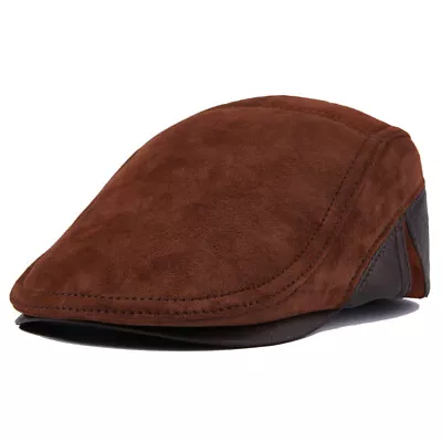 Men Fashion Winter Real Leather Beret Newsboy Hats Earmuffs Peaked Caps Outdoor • $31.13