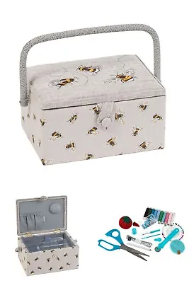 Hobby Gift Pre-Filled Sewing Craft Hobby Storage 3 Bee Box + Sewing Kit Med • £29.99