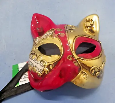 La Maschera Del Galeone Cat Mask Hand Decorated In Venice Italy Red/Gold New • $19.99