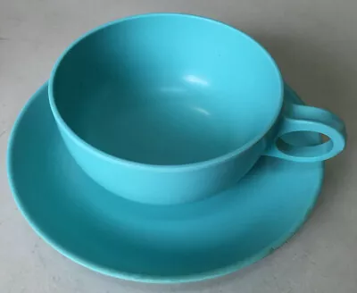 Florence Prolon Mass Turquoise Blue Melmac Melamine 1 Tea Cup Saucer Set Teacup • $6.37