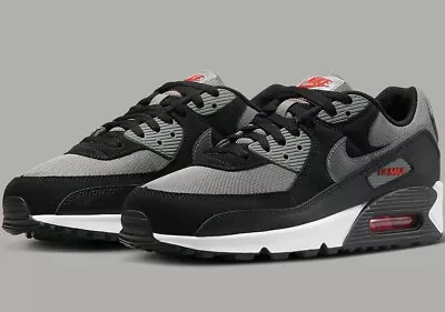 Nike Air Max 90 Black Red Mens US 8.5-14 Athletic Running Shoes Sneakers NEW ☑️ • $189