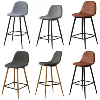 £95.99 • Buy 2X Bar Stools Fabric/Faux Leather Pub Chairs Breakfast Kitchen Metal Leg Modern