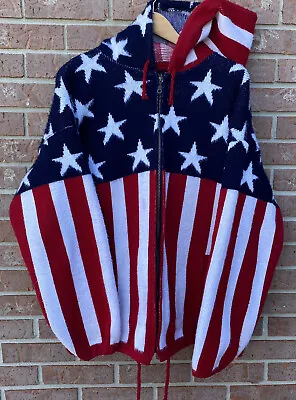 Tejidos Ruminahui USA American Flag Alpaca Wool Full Zip Sweater Hoodie Large • $55