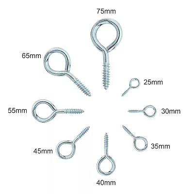 £3.49 • Buy Screw In Eye Hook Metal 20 25 30 35 40 45 55 65 75mm Small Large Garage Shed
