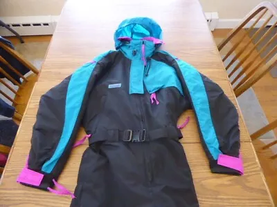 $91.99 • Buy VINTAGE COLUMBIA WOMEN'S SMALL FULL BODY SNOW SKI SUIT Black Teal Pink Excellent