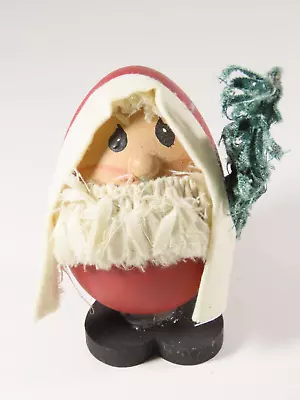 Vintage  Christmas Hand Painted Wooden Santa Egg Figure 3 H C5617 • $5.42