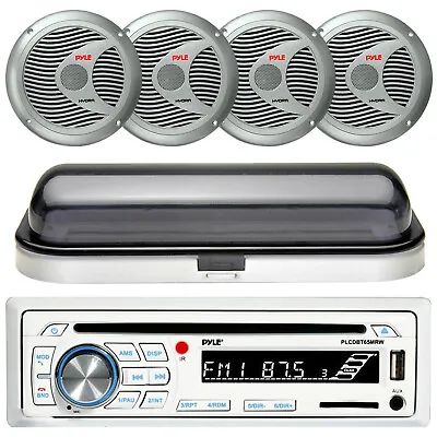 Marine Outdoor Motorcycle CD USB Input Player W/Cover & 4 X 6.5  Speakers-Silver • $137.99