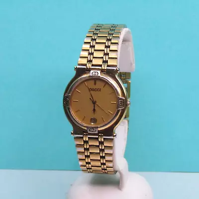 Vtg Gucci 9200M W/Date Gold Tone Watch 31mm Works New Batt See Desc SJ354 • $99.95
