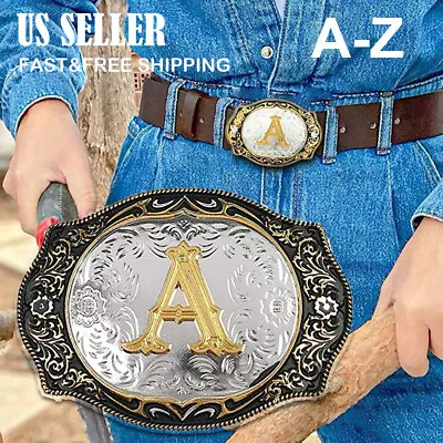 West-Cowboy Belt Buckle Initial Letters A To Z Cowboy Belt Buckles Unisex • $11.97