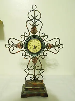 Vintage Wrought Iron Pedestal Cross Clock On Resin Base 18  Tall • $65