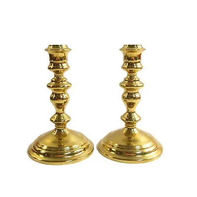Solid Polished Brass Candlestick Set VM Virginia Metalcrafters Unsigned I977 • $59.86