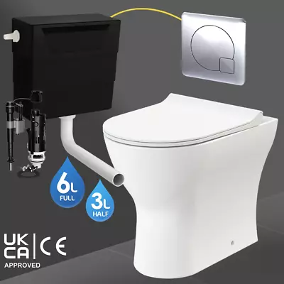 Back To Wall Toilet Rimless D Shape BTW Pan & Dual Flush Concealed Cistern Set • £36.99