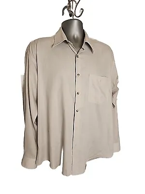 Vtg. Yves Saint Laurent Shirt Men's 16.5 Beige Button Down Business Long Sleeve • $21