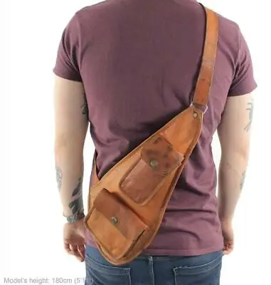 Vintage Goat Brown Leather Shoulder Sling Satchel Bag Brown Backpack Men & Women • $90.44