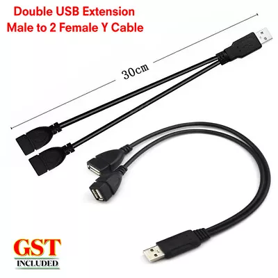 Double USB 2.0 A Male To USB A Female Y Cable Extension Cord Power Adapter • $5.28