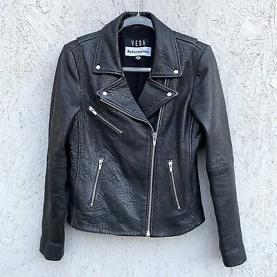 Reformation X VEDA Bad Leather Motorcycle Moto Biker Zip Front Jacket Sz S • $249.90