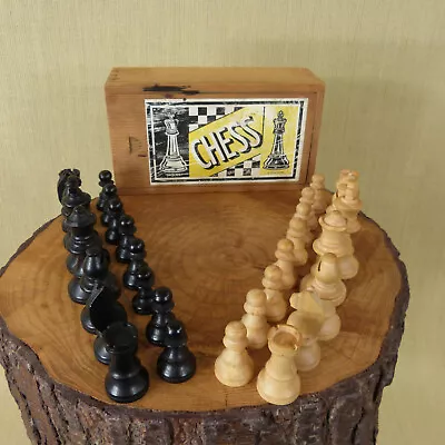 £14.95 • Buy Vintage Jaques London Wooden Chessmen Chess Playing Pieces Complete Set In Box