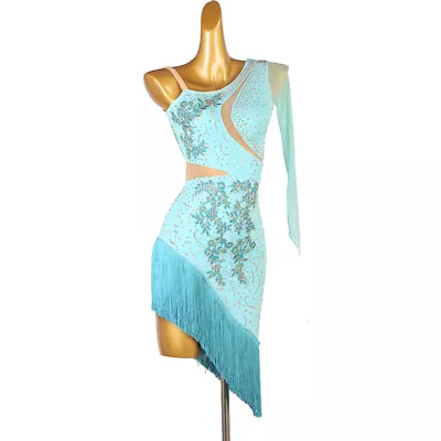 Latin Dance Dress Salsa Tango Cha Cha Ballroom Rhinestone Competition Dress F782 • £111.59