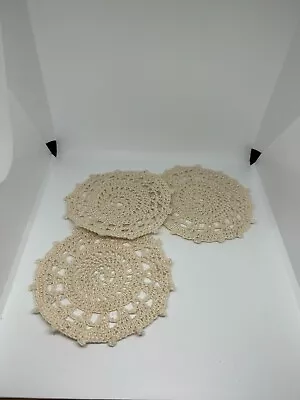 Vintage Lot Of 3 Handmade Beige Crocheted Doilies Shabby Chic 4  • $8.99