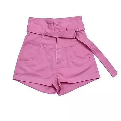 H&M High Waisted Denim Belted Pink Shorts Size 4 • $44.99