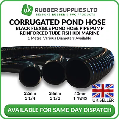 £4.15 • Buy Black Corrugated Flexible Pond Hose Pipe Pump Reinforced Tube Fish Koi 1 METRE