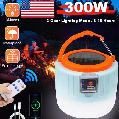$9.98 • Buy Solar Camping LED Lamp USB Rechargeable Tent Light Outdoor Hiking Remote Lantern